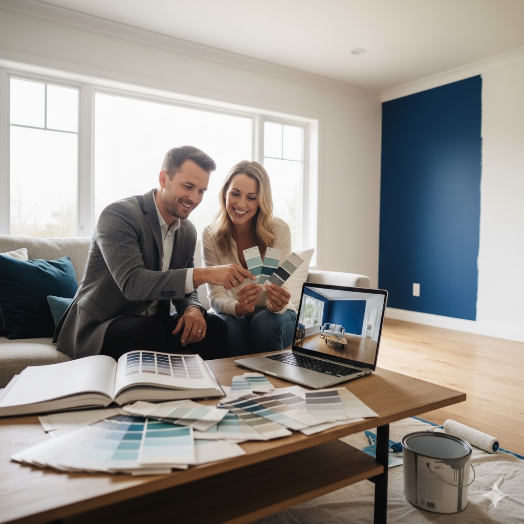 A collection of paint color swatches arranged neatly.