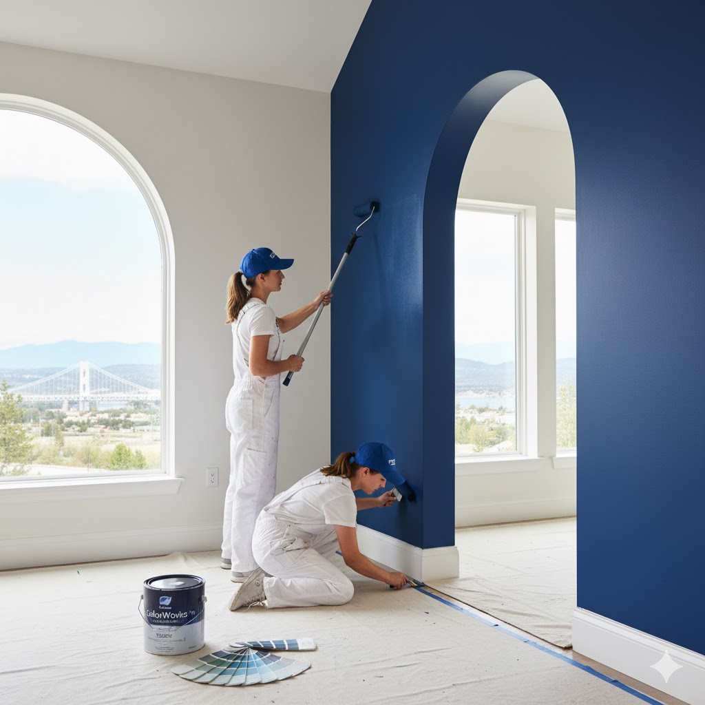 Bright and modern living room with perfectly painted walls.